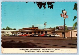 1998 Grangeville Idaho Postcard Crossroads Restaurant Building Parking Boise