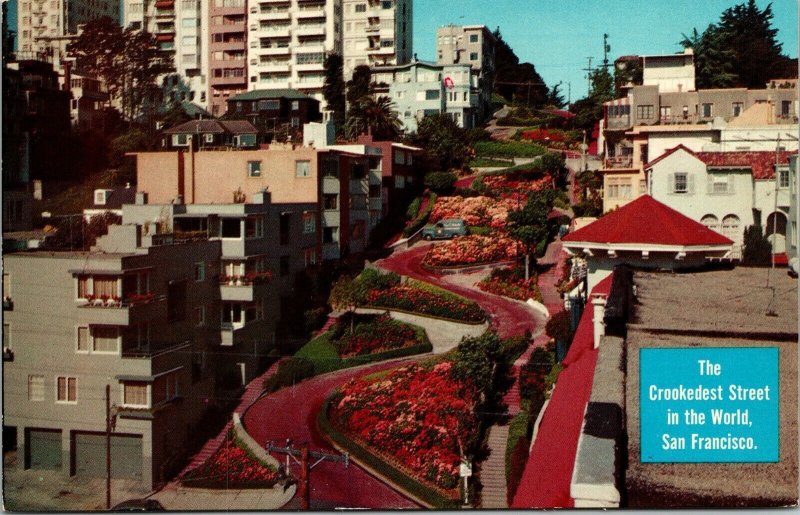 Crookedest St World San Francisco CA California Lombard VTG Postcard Chrome UNP 