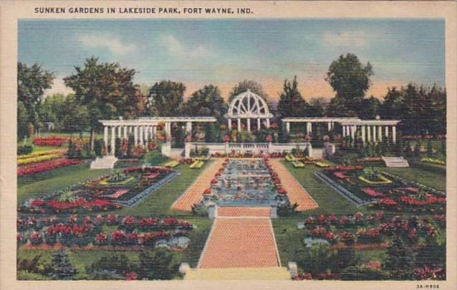 Indiana Fort Wayne Sunken Gardens In Lakeside Park 1948 Curteich