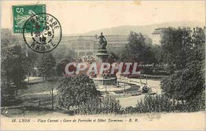 Postcard Old Place Carnot Lyon Perrache station and Hotel Terminus