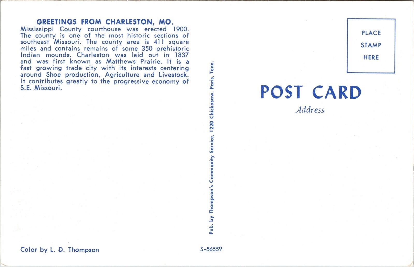 Mississippi County Courthouse Charleston MO Missouri Old Cars Postcard VTG UNP United States