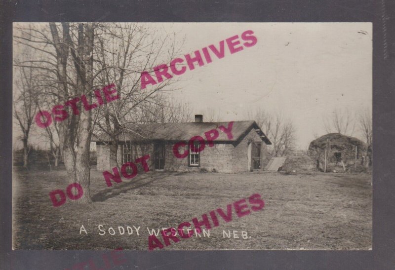 Scottsbluff NEBRASKA RPPC c1910 SOD HOUSE Soddy Farm Ranch SOD BARN! NE