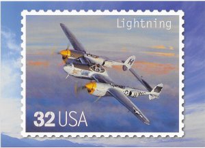 US Aircraft. unused. Lightning. 5X7 Includes matching stamp #3142n. Nice