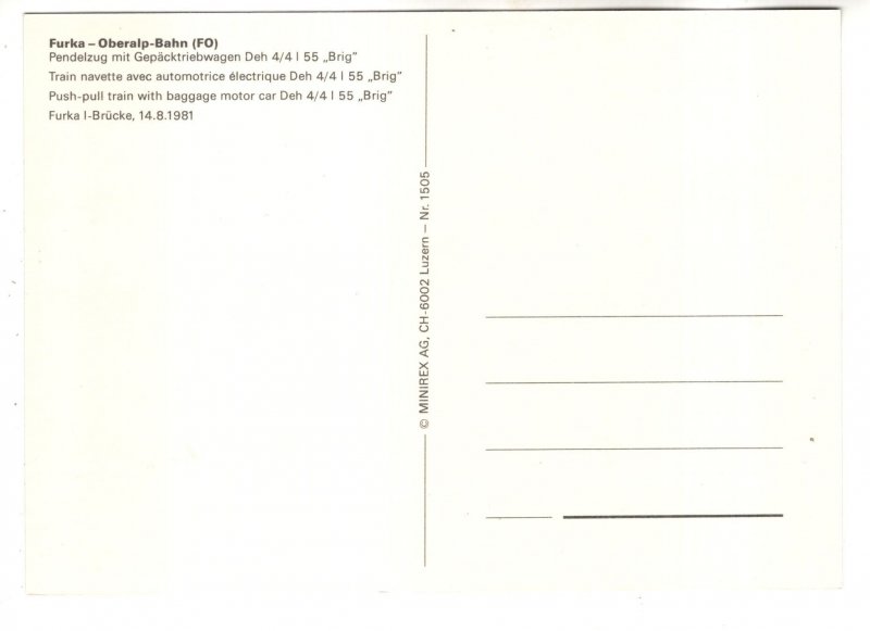 Furka Oberalp Bahn, Push Pull Train, Baggage Motor Car, Switzerland 1981