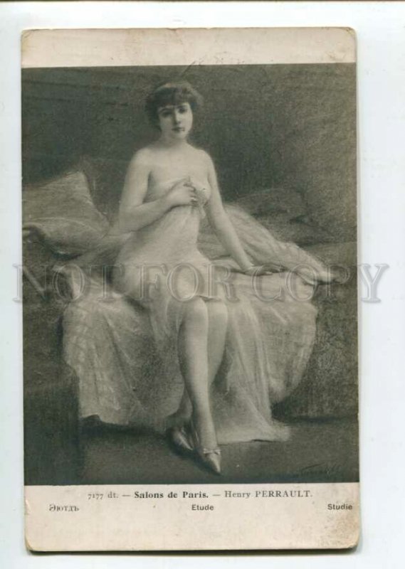 3107795 Semi-NUDE Woman BELLE on Sofa by PERRAULT vintage SALON