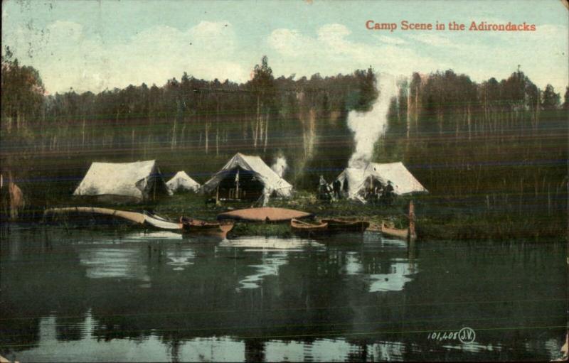 Camping Tents in Adirondacks Postcard - Algonquin Cancel 1908