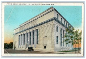 1930 Public Library 21st Street Park Avenue Car Birmingham Alabama AL Postcard