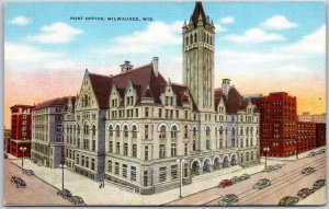 Milwaukee Wisconsin WI, Post Office Building,  Street Corner, Vintage Postcard