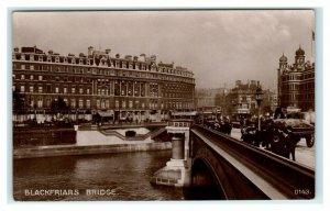 RPPC Early 1900s street scene Blackfriars Bridge w/ Streetcars London Postcard