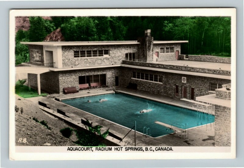 RPPC Radium Hot Springs BC-British Columbia Canada Aquacourt Real Photo Postcard