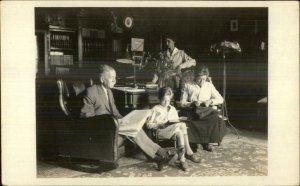 Amateaur Real Photo Postcard Family Reading Knitting A DIFFERENT TIME c1920