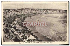 Old Postcard Les Sables d'Olonne Beach and ramblai