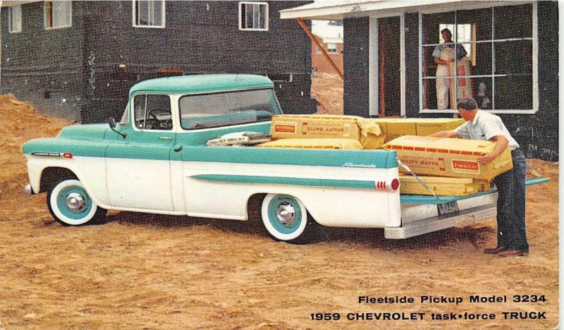 1959 Chevrolet Fleetside Pickup Model 3234 Task Force Truck Postcard
