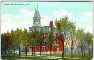 1911 Rochester, Minn Central School Building Litho Photo Postcard H.S. Adams A35