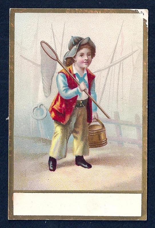 VICTORIAN TRADE CARD Boy w/Fishing Gear