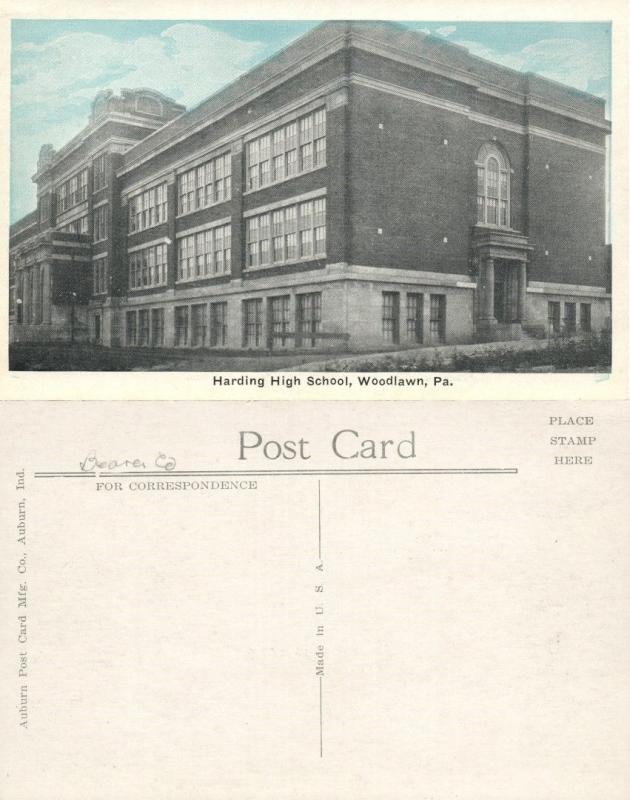 WOODLAWN PA HARDING HIGH SCHOOL ANTIQUE POSTCARD