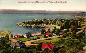 Postcard BC Victoria Residential View & Marine Drive Aerial View 1940s K52