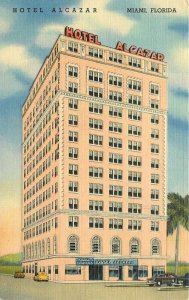 Autos 1940s Hotel Alcazar Miami Florida Postcard linen 6439