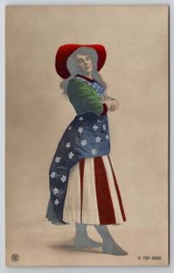 RPPC American Girl Patriotic Flag Cowgirl Hand Painted Real Photo Postcard M24