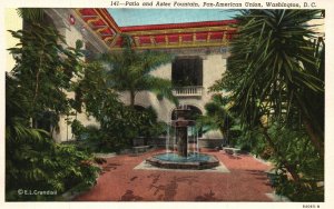 Vintage Postcard 1920's Patio & Aztec Fountain Pan American Union Washington DC