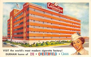 Durham North Carolina 1950s Advertising Postcard Chesterfield Cigarette Factory