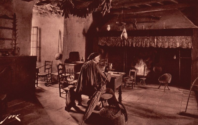 Vintage Postcard A Peasant Interior Toute La France Artwork Painting Old Man