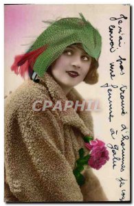 Old Postcard Fantasy Flowers Woman (relief d?cor hat)