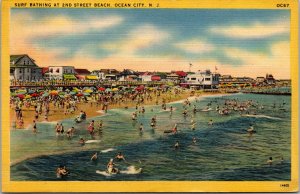 Vtg Ocean City New Jersey NJ Surf Bathing 2nd Street Beach 1940s Linen Postcard