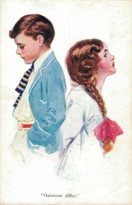 Opinions Differ Boy And Girl Vintage Postcard 08.17