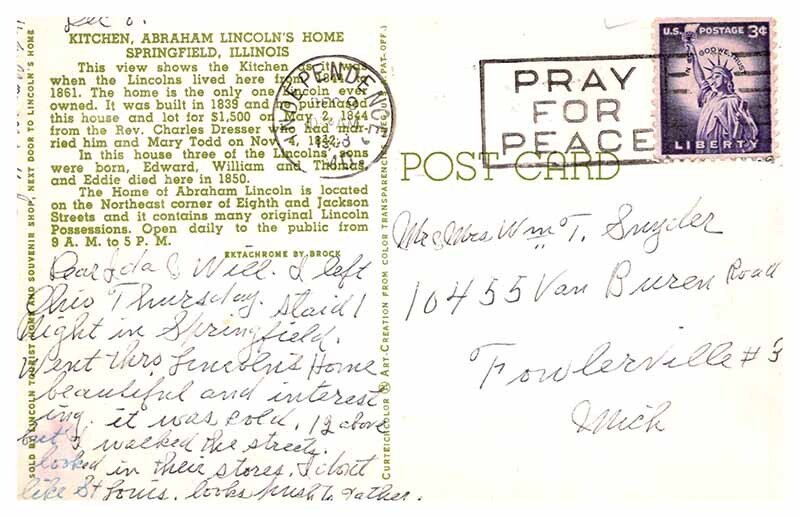 Postcard HOUSE SCENE Springfield Illinois IL AT4015