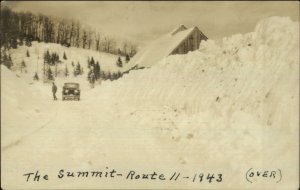 Summit Route 11 Maryland or PA? Car Snow Bldg 1943 Real Photo Postcard