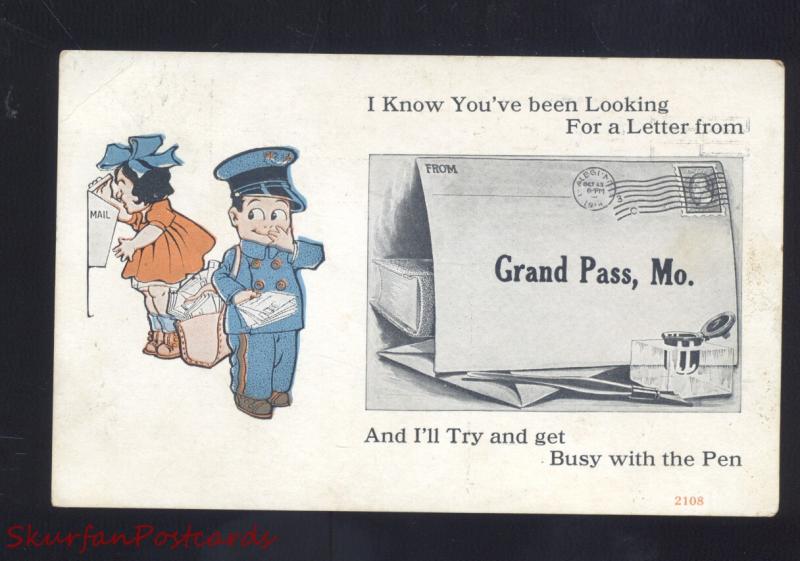 GRAND PASS MISSOURI DUTCH CHILDREN MAILMAN VINTAGE POSTCARD LAKE CITY MO.