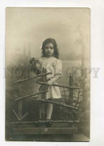 3096414 Cute Girl w/ her TEDDY BEAR Toy Vintage REAL PHOTO 1909