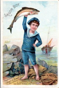 Trade Card - Scott & Browne Scott's Emulsion Sailor Boy with fish