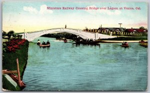 Vtg Venice California CA Miniature Railway Crossing Bridge Over Lagoon Postcard