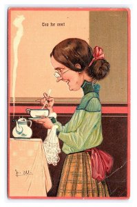 Tea For One! J. W. Signed Embossed c1908 Postcard