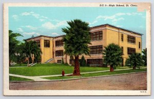 St Cloud Florida~High School Bldg Street View~CT American Art~Vintage Postcard