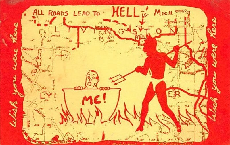 All Roads Lead to Hell Michigan Devil Krampus Unused 