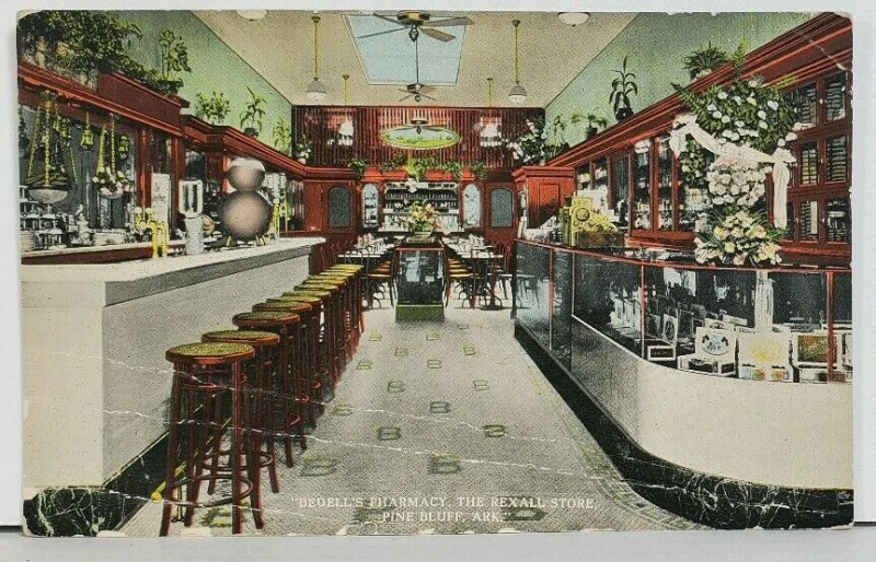 BEDELL'S PHARMACY Soda Fountain PINE BLUFF Arkansas Vintage Postcard M6