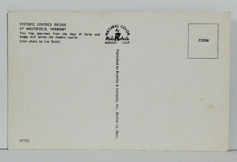 Waitsfield VT Historic Covered Bridge Postcard N7