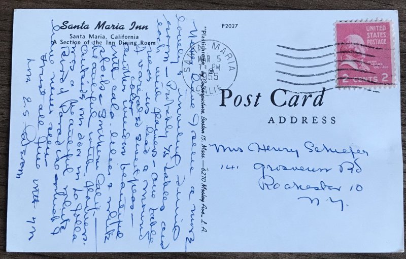 Postcard Used “Santa Maria Inn” Santa Maria CA 1955? L31