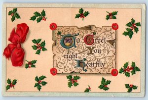 Christmas Postcard Holly Berries Embossed Lockport New York NY 1911 Antique