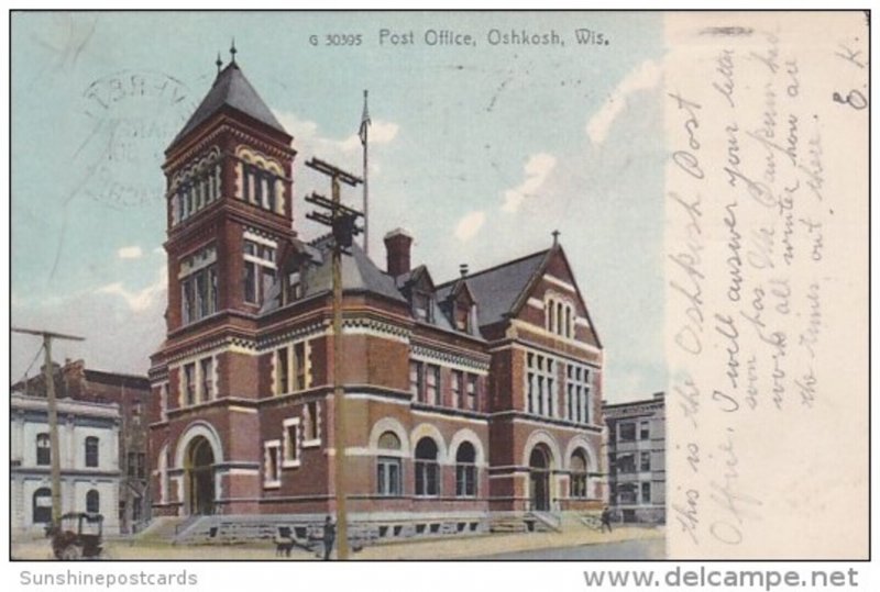 Post Office Oshkosh Wisconsin 1908 Rotograph