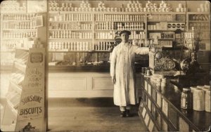 Skowhegan ME on Back Beautiful Store Cans Displays c1910 Real Photo Postcard