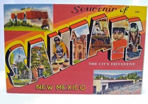 Greetings Souvenir From Santa Fe New Mexico Large Big Letter Postcard Linen