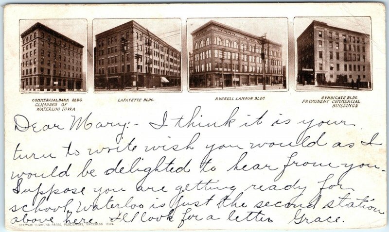 1906 Glimpses of Waterloo, IA 4 View Commercial Buildings UDB Postcard RARE A46