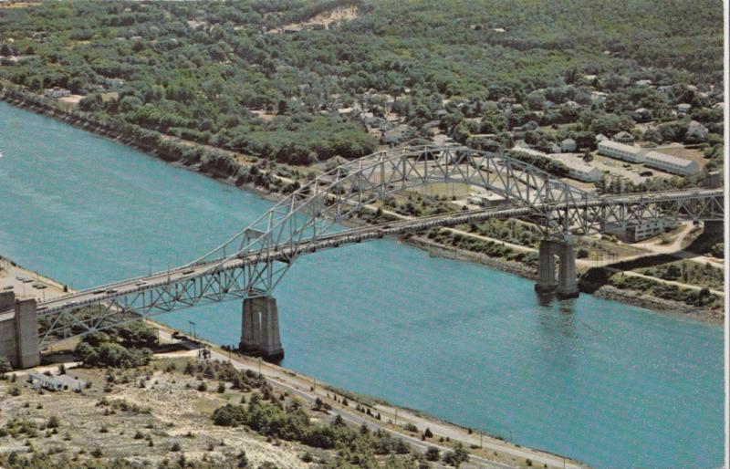 Aerial view of Sagamore Bridge, Cape Cod Canal, Massachusetts, unused Postcard