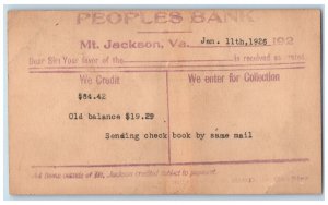 1926 Peoples Bank We Credit $84.42 Mt. Jackson Virginia VA Antique Postal Card