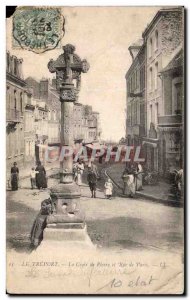 Old Postcard Le Treport The stone cross and Paris street