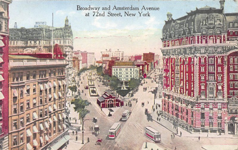 Broadway & Amsterdam Ave. at 72nd St., New York, N.Y.,  Early Postcard, Unsed